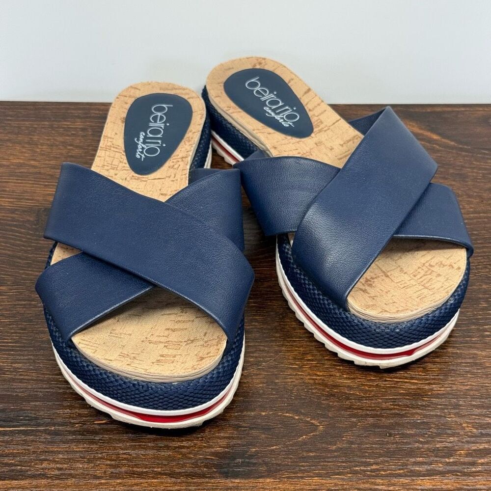 Navy Cross-Strap Platform Sandals